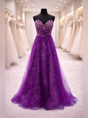Purple Sequin Tulle Gown – Size Small